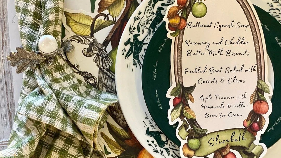 decorate fall themed plate, card and napkins