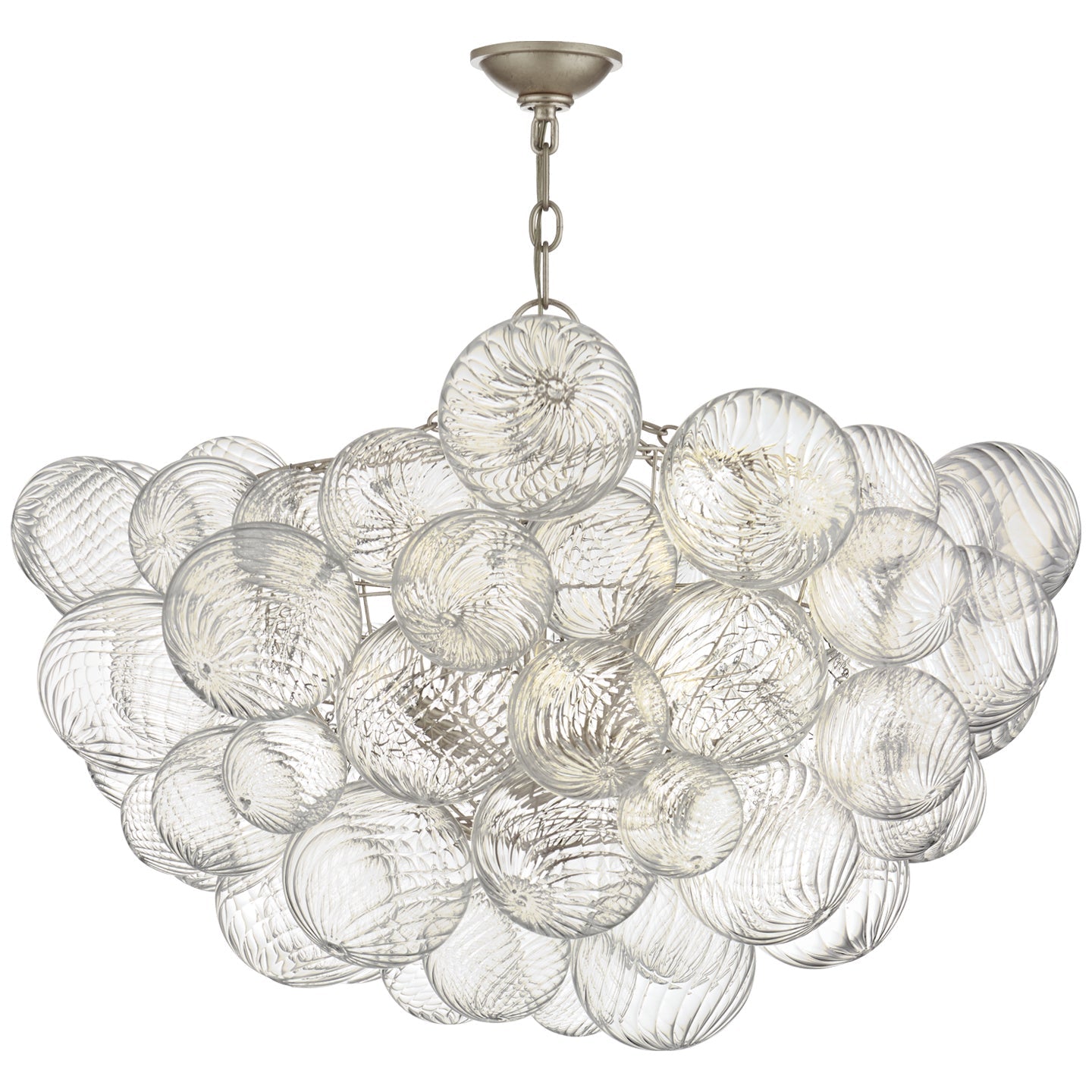 Product photo of the Talia Eight Light Chandelier in Burnished Silver Leaf and Clear Swirled Glass ( SKU# JN 5112BSL/CG )