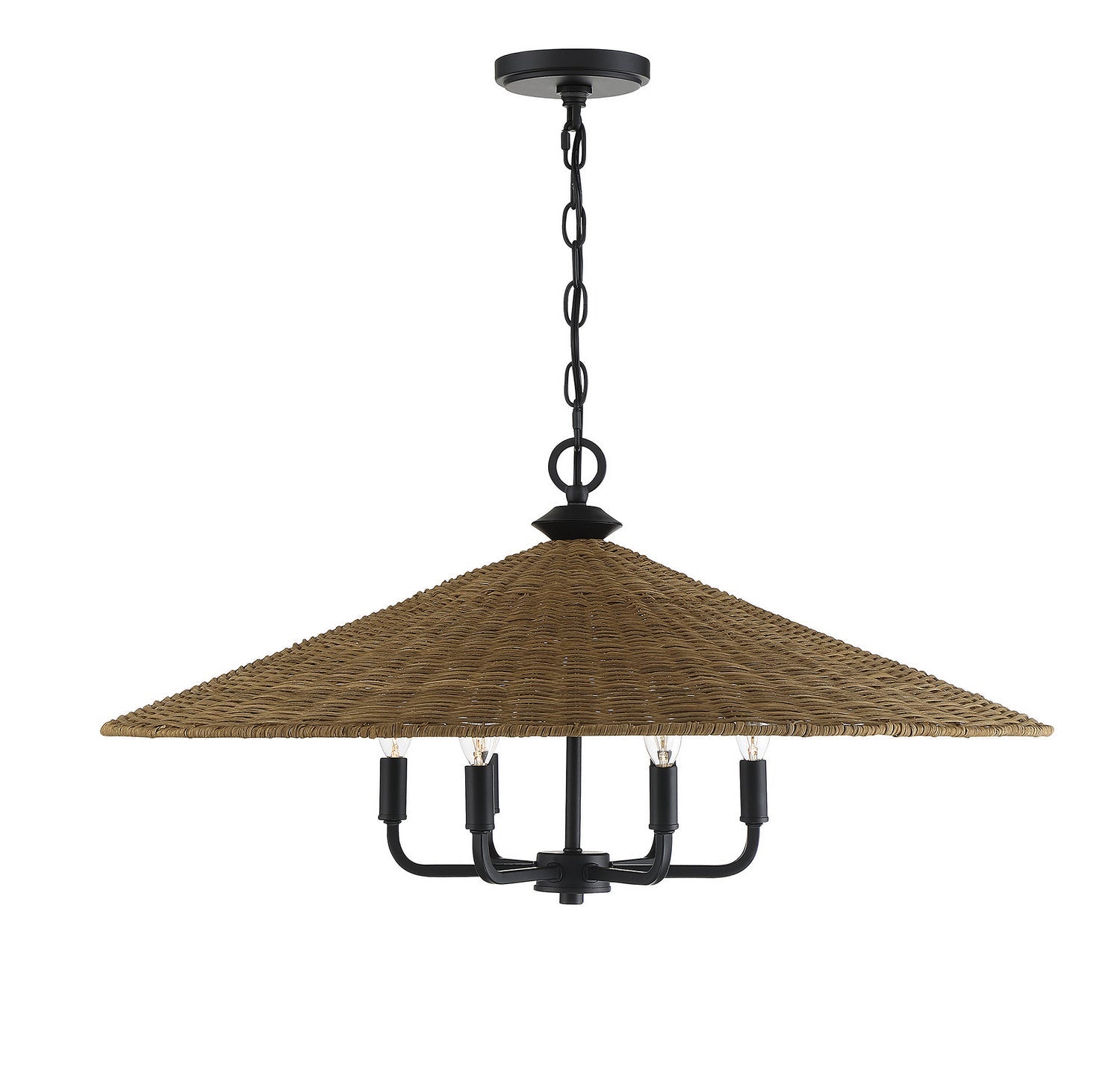 Product photo of the Eman Six Light Pendant in Matte Black w/Dark Rattan ( SKU# 7-7772-6-180 )