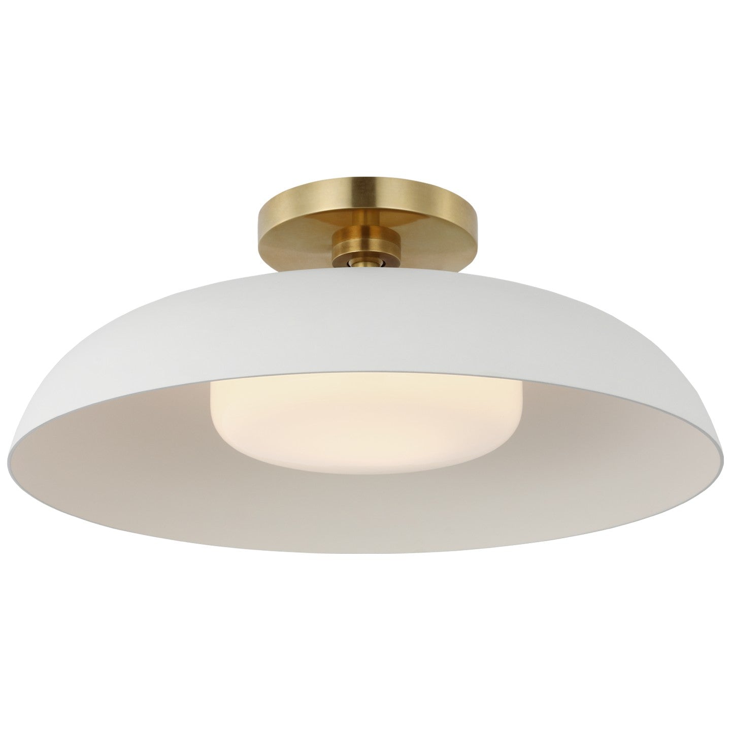 Product photo of the Cyrus LED Flush Mount in Hand-Rubbed Antique Brass and White ( SKU# AL 4040HAB/WHT-WG )