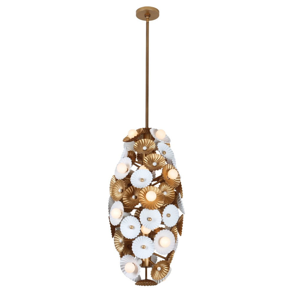 Product photo of the Damask 20 Light Foyer Pendant in White and Vintage Brass ( SKU# 520353WVB )