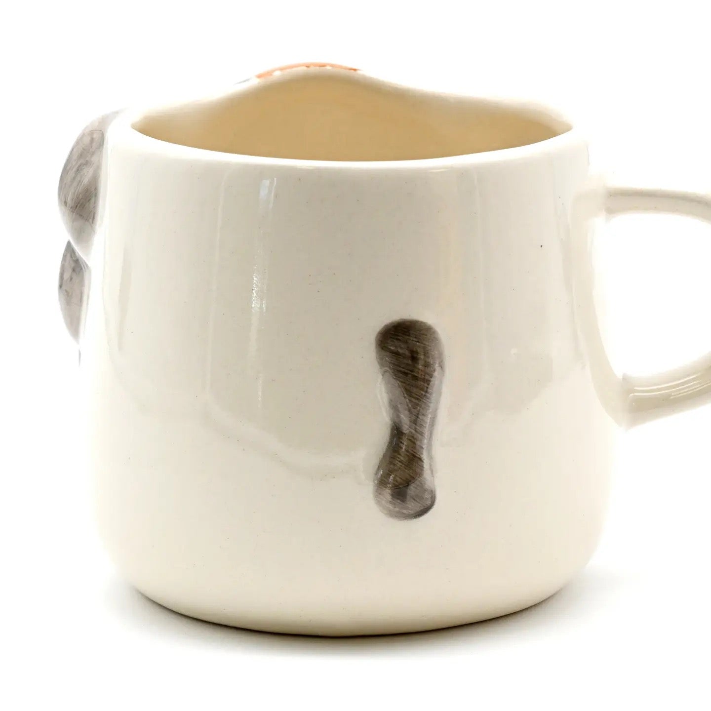White ceramic mug with gray elephant design on a white background