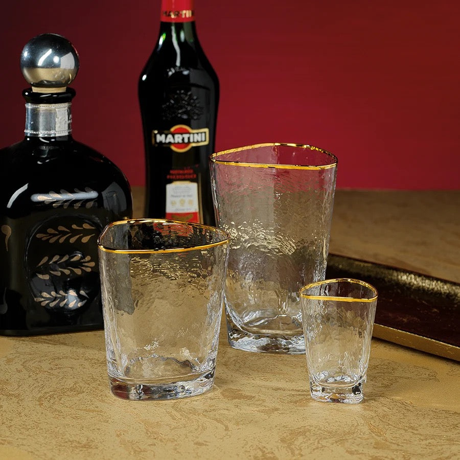 Triangular Highball Glass with Gold Rim