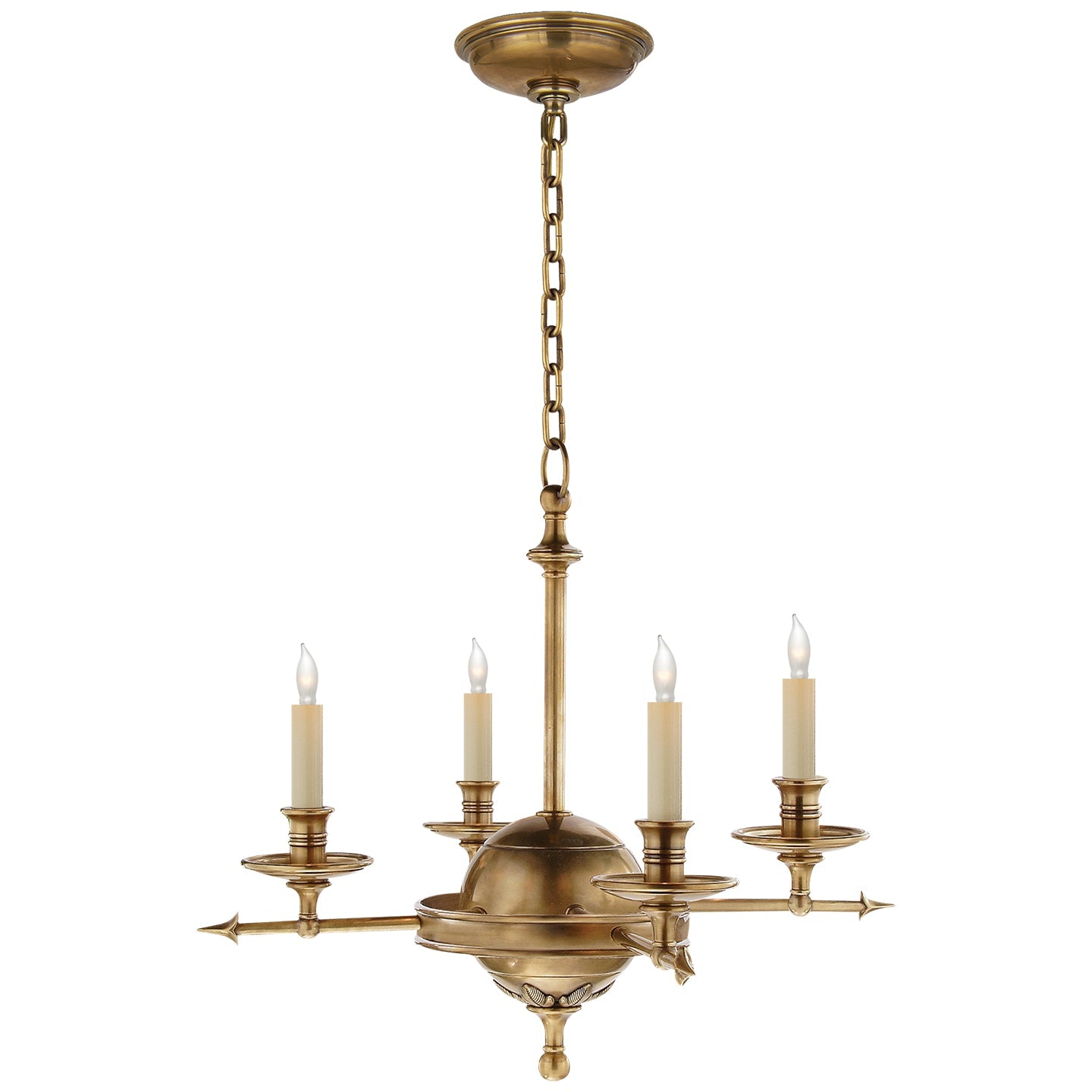 Product photo of the Leaf And Arrow Four Light Chandelier in Antique-Burnished Brass ( SKU# CHC 1448AB )