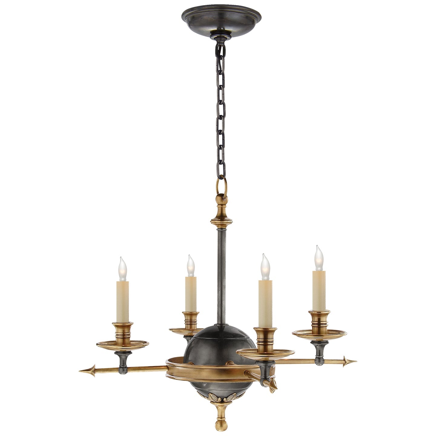 Product photo of the Leaf And Arrow Four Light Chandelier in Bronze with Antique Brass ( SKU# CHC 1448BZ/AB )