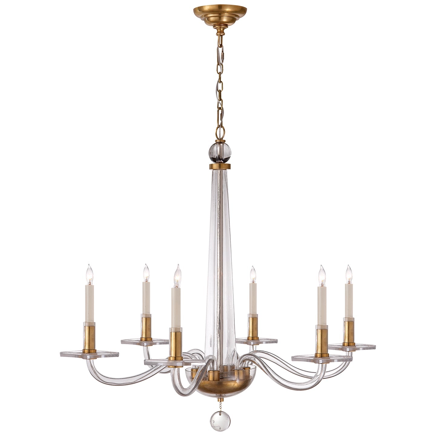 Product photo of the Bernardo Six Light Chandelier in Antique Brass and Clear Glass ( SKU# CHC 1140AB )
