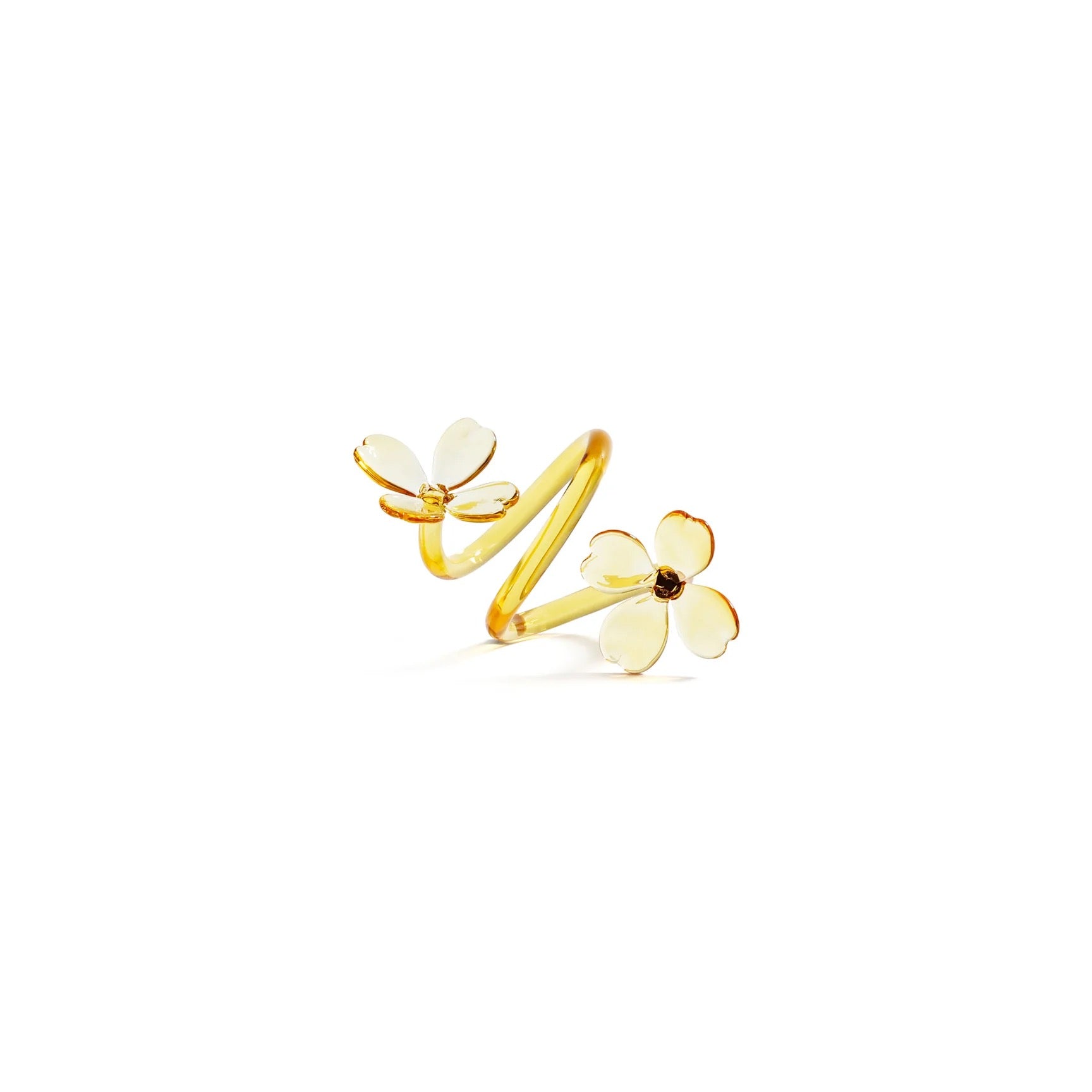 Gold flower-shaped earrings on a white background