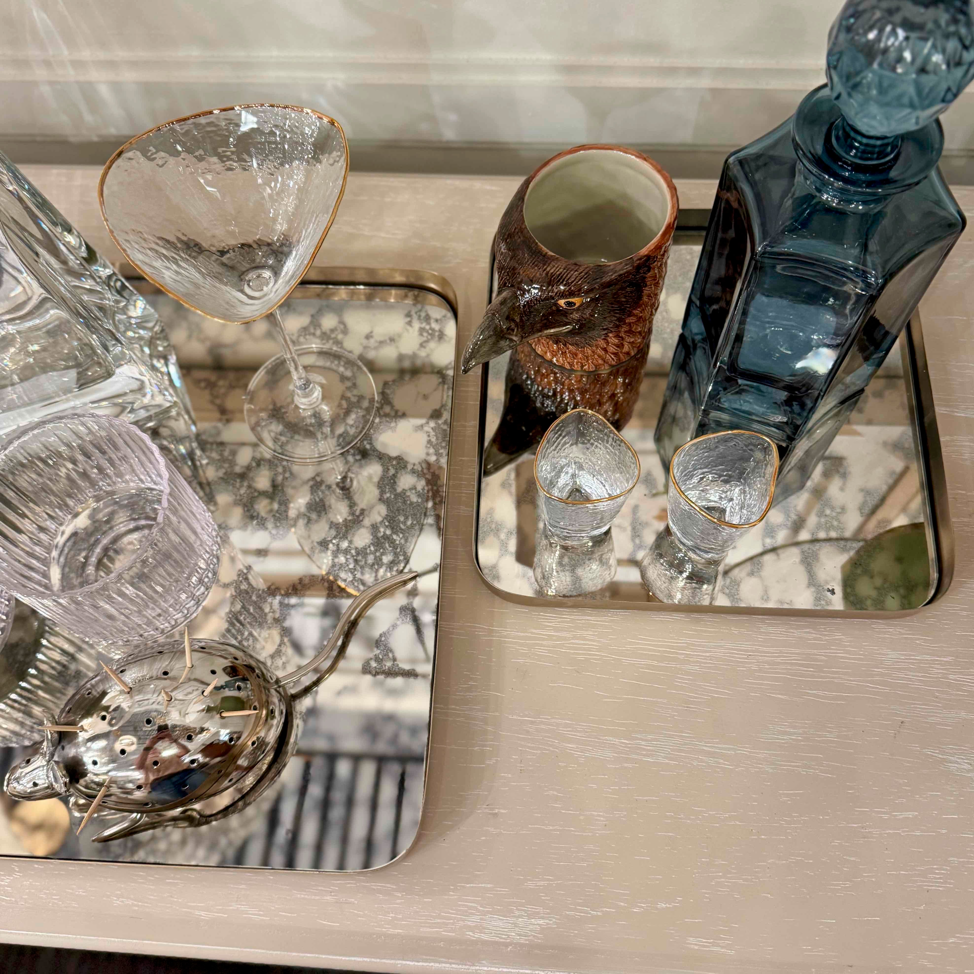 Antiqued Mirror Tray Duo