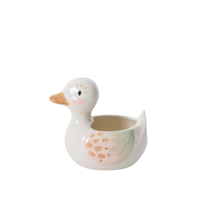 Ceramic duck-shaped planter on a white background