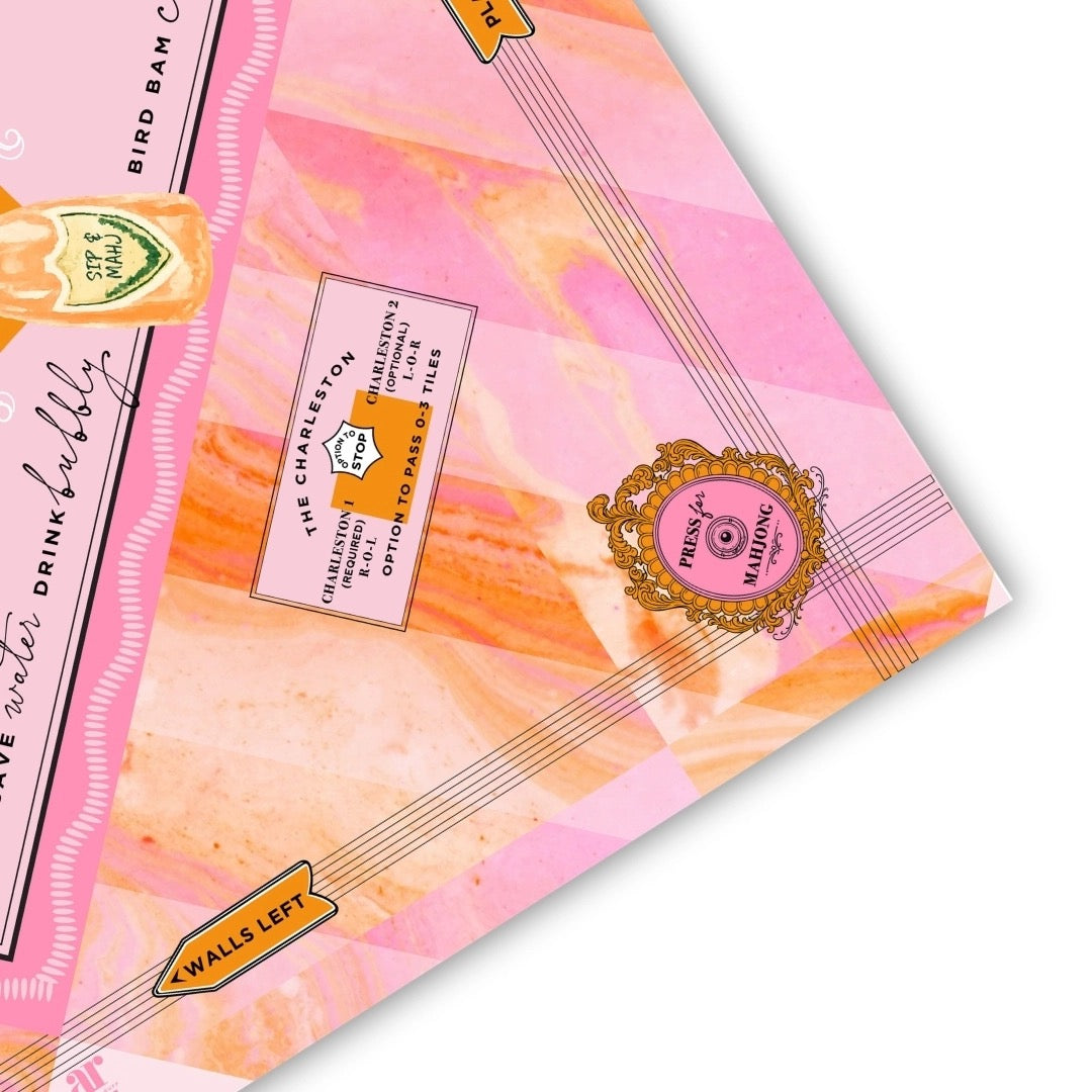 Close-up of a pink and orange product packaging with brand labels.