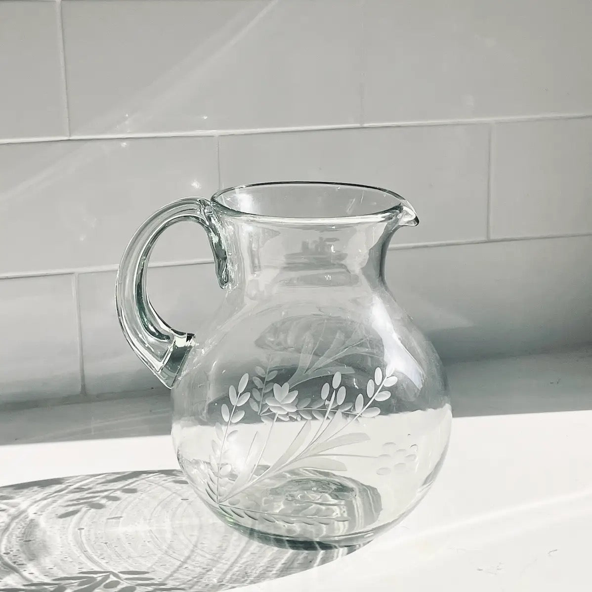 Bella Etched Glass Pitcher - Large