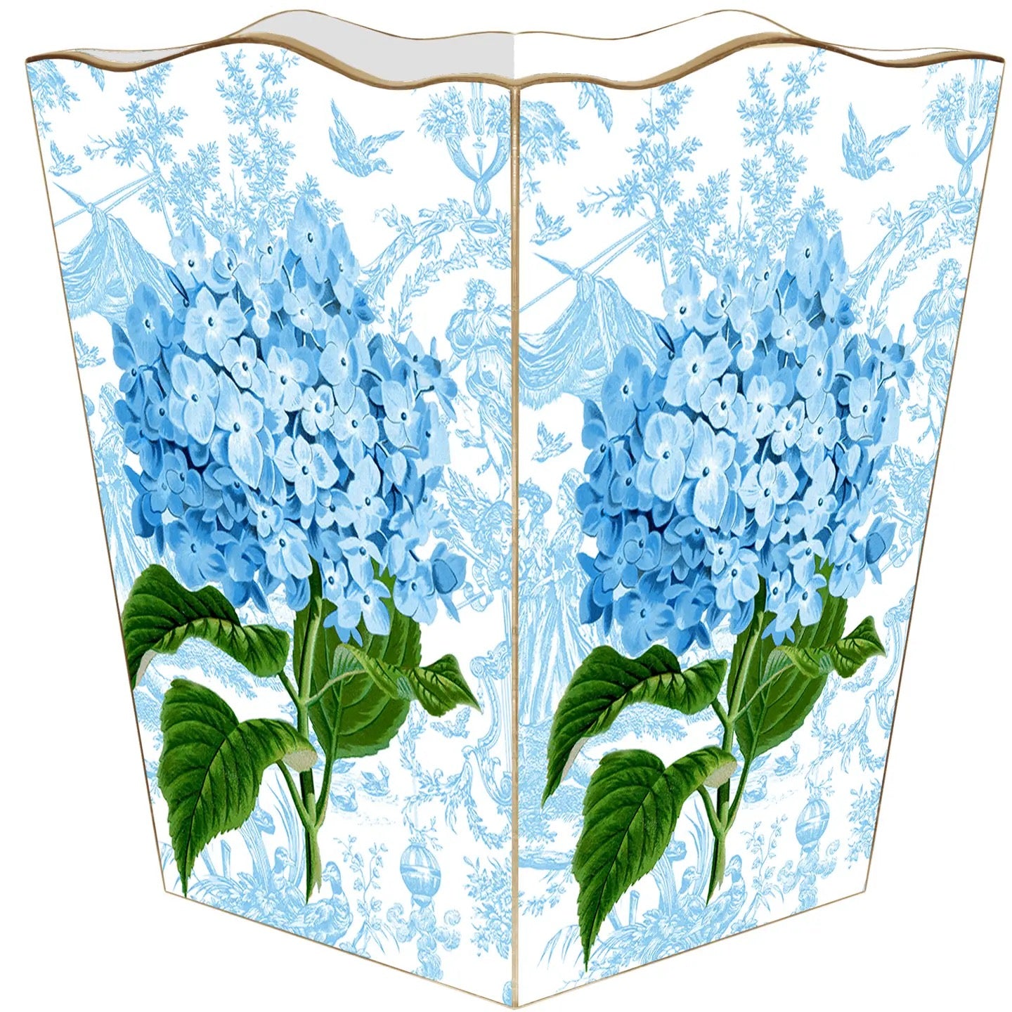 Decorative screen with blue floral design on a white background
