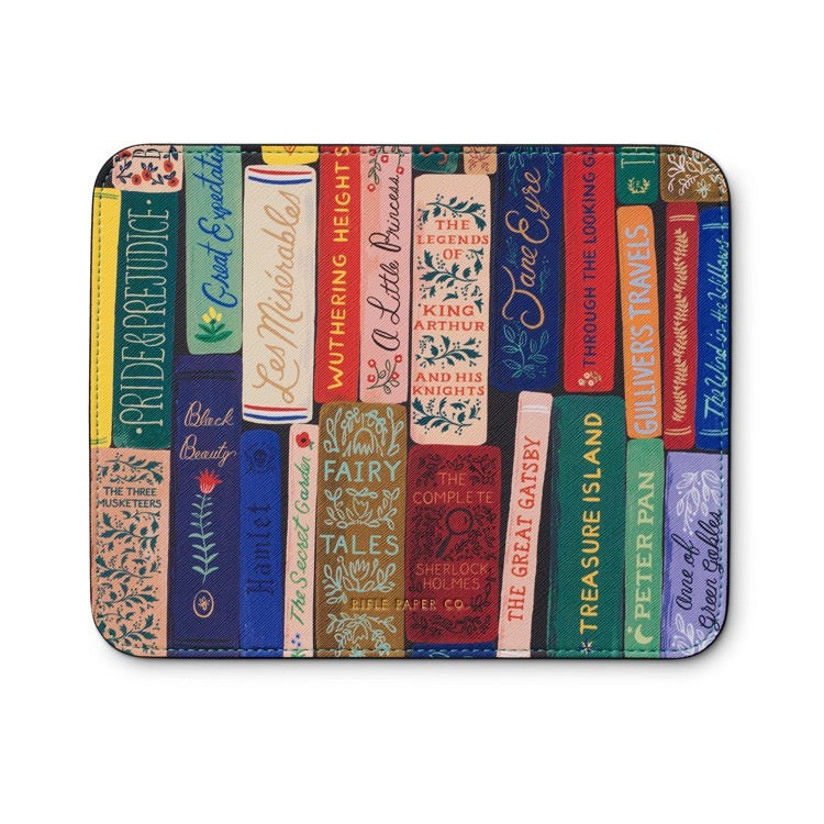 Colorful book spines patterned wallet on a white background