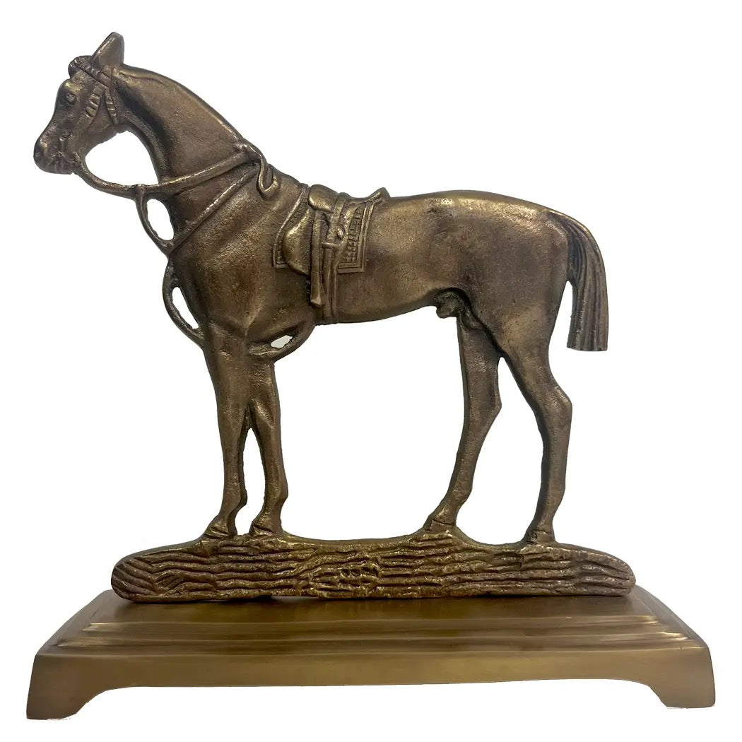 Bronze statue of a horse on a white background
