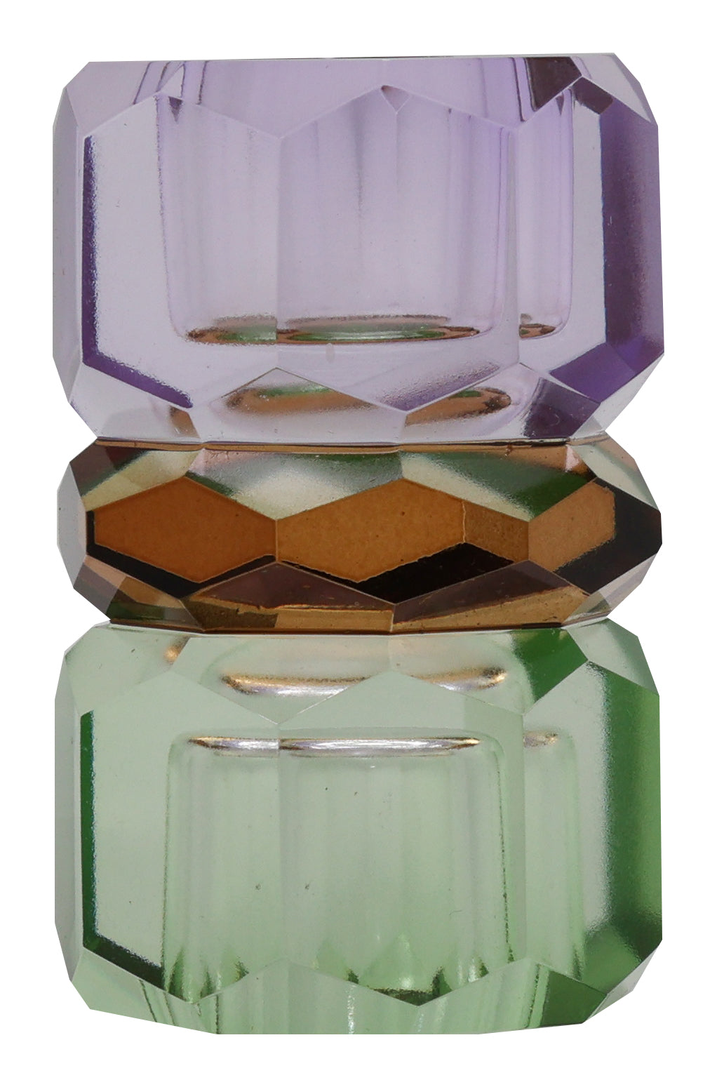 Cut Crystal Candleholder in Violet, Brown and Mint