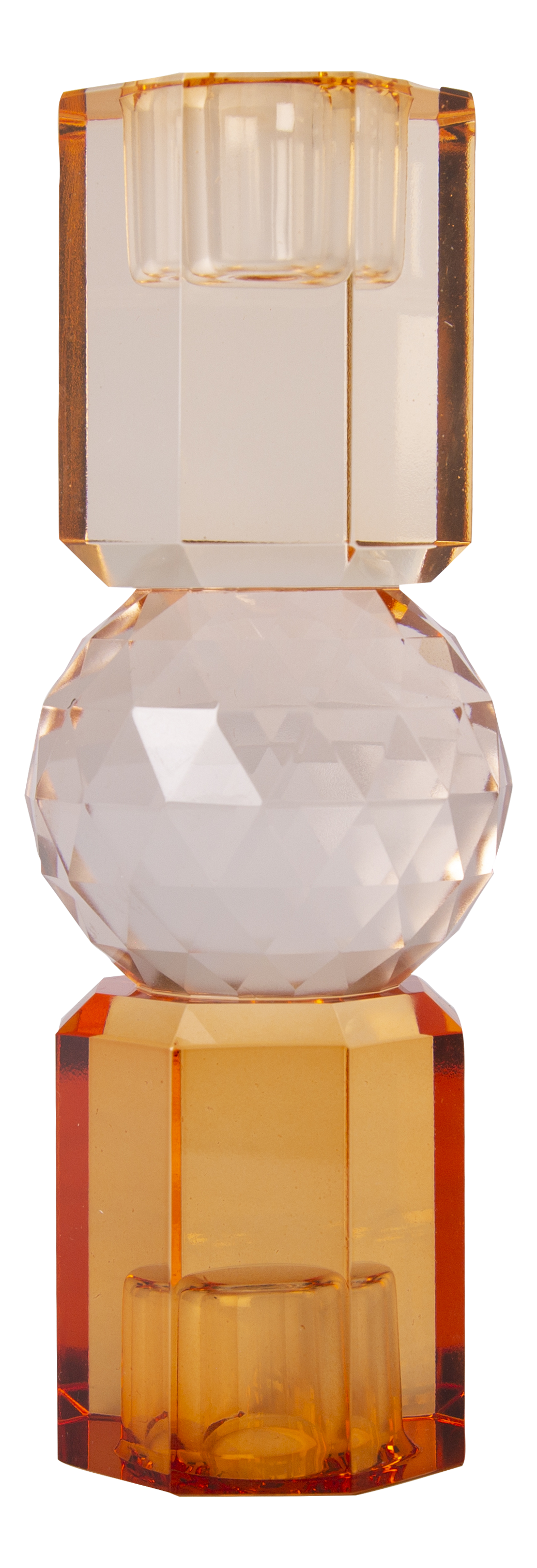 Cut Crystal Candleholder in Amber, Peach and Light Brown