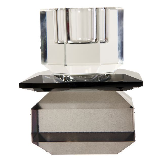 Cut Crystal Candleholder in Clear and Smoke