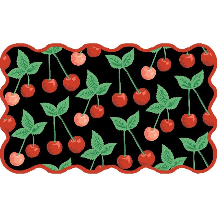 Decorative mat with cherry pattern on a black background