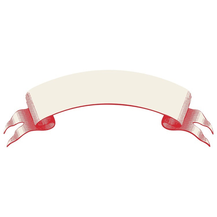 Decorative white banner with red ribbon on a white background