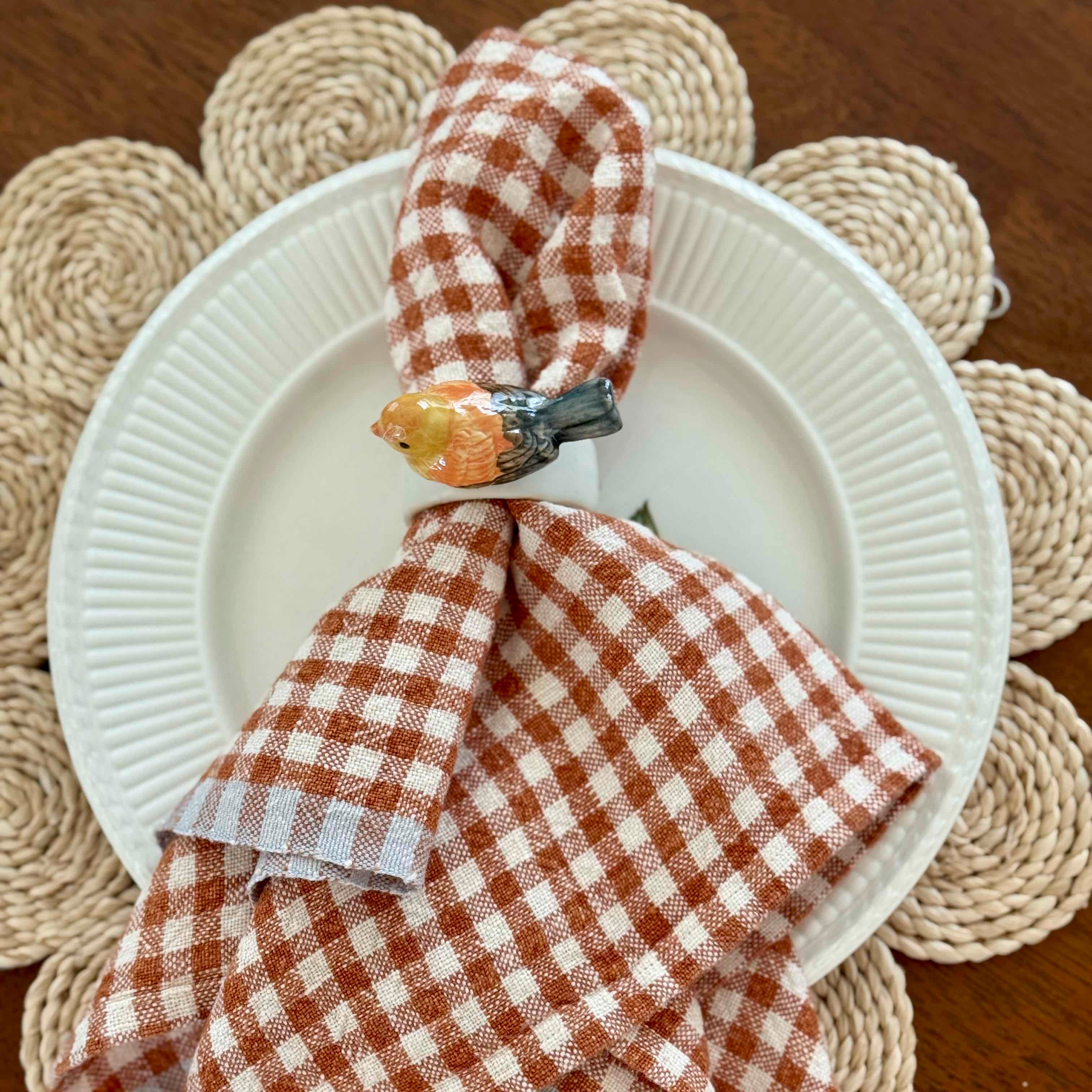 Cognac Gingham Dinner Napkins - Set of 4