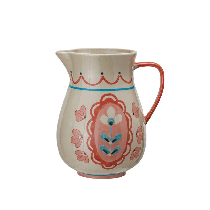 Dutch Flower Stoneware Pitcher