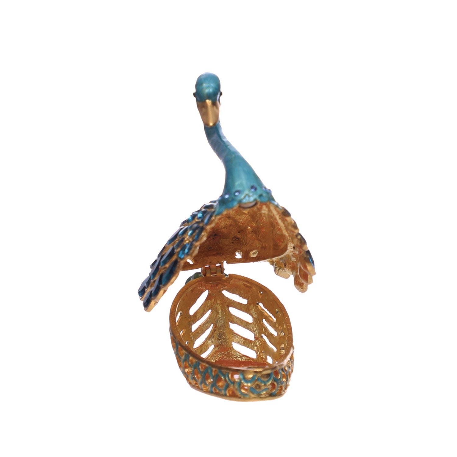 Decorative peacock figurine on a white background