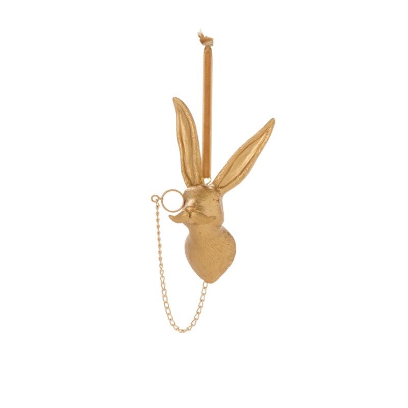 Gold rabbit-shaped pendant with chain on a white background