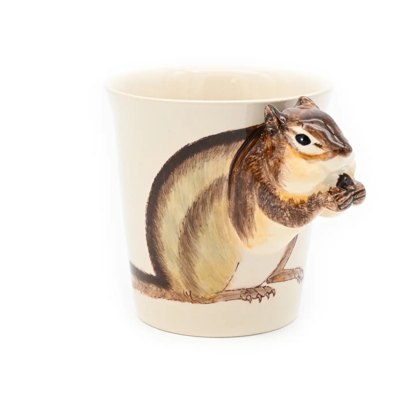 Ceramic mug with a squirrel design on a white background