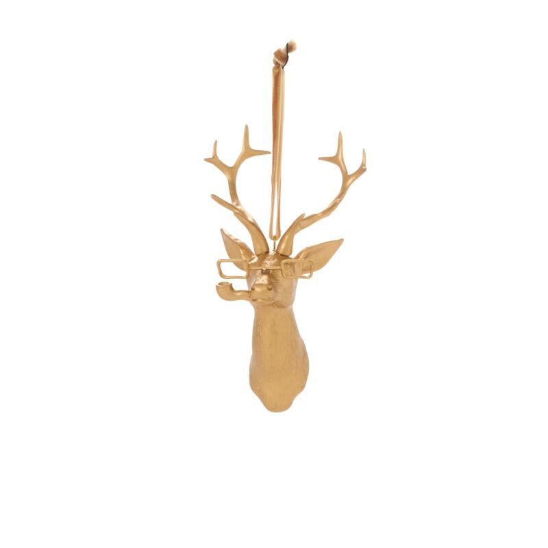 Gold deer head ornament on a white background