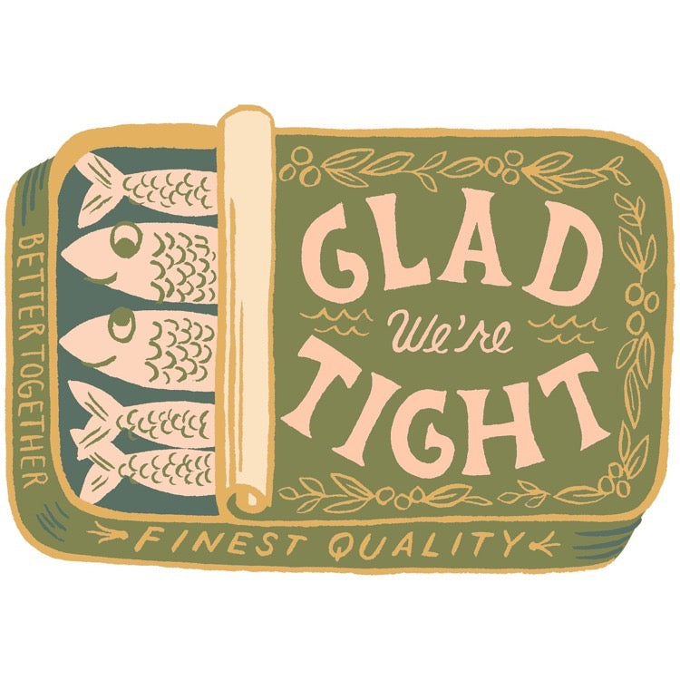 Green Glad container with fish illustrations and text on a white background