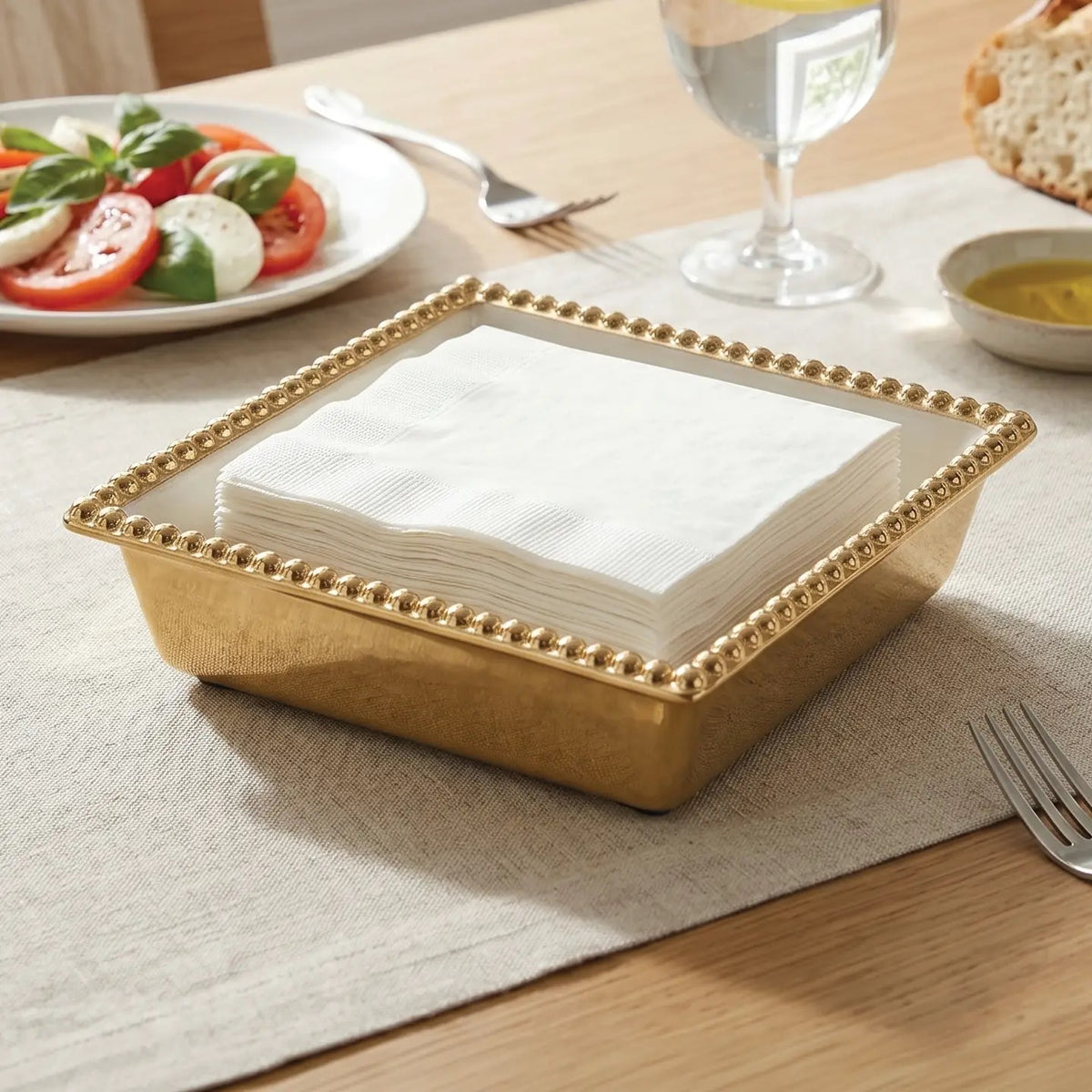 Gold Beaded Cocktail Napkin Holder