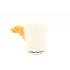 Dog-shaped mug with 'Golden Retriever' text on a white background