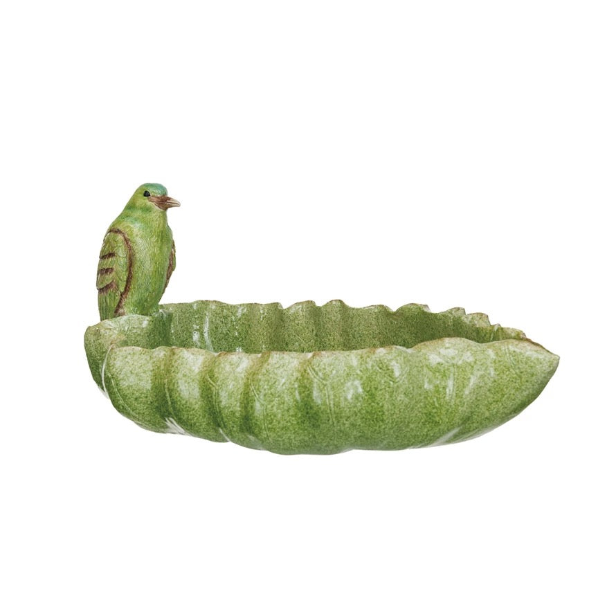 Green Leaf Bowl with Bird