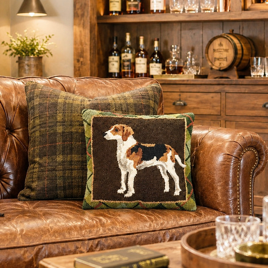 Hunting Dog Wool Hooked Pillow