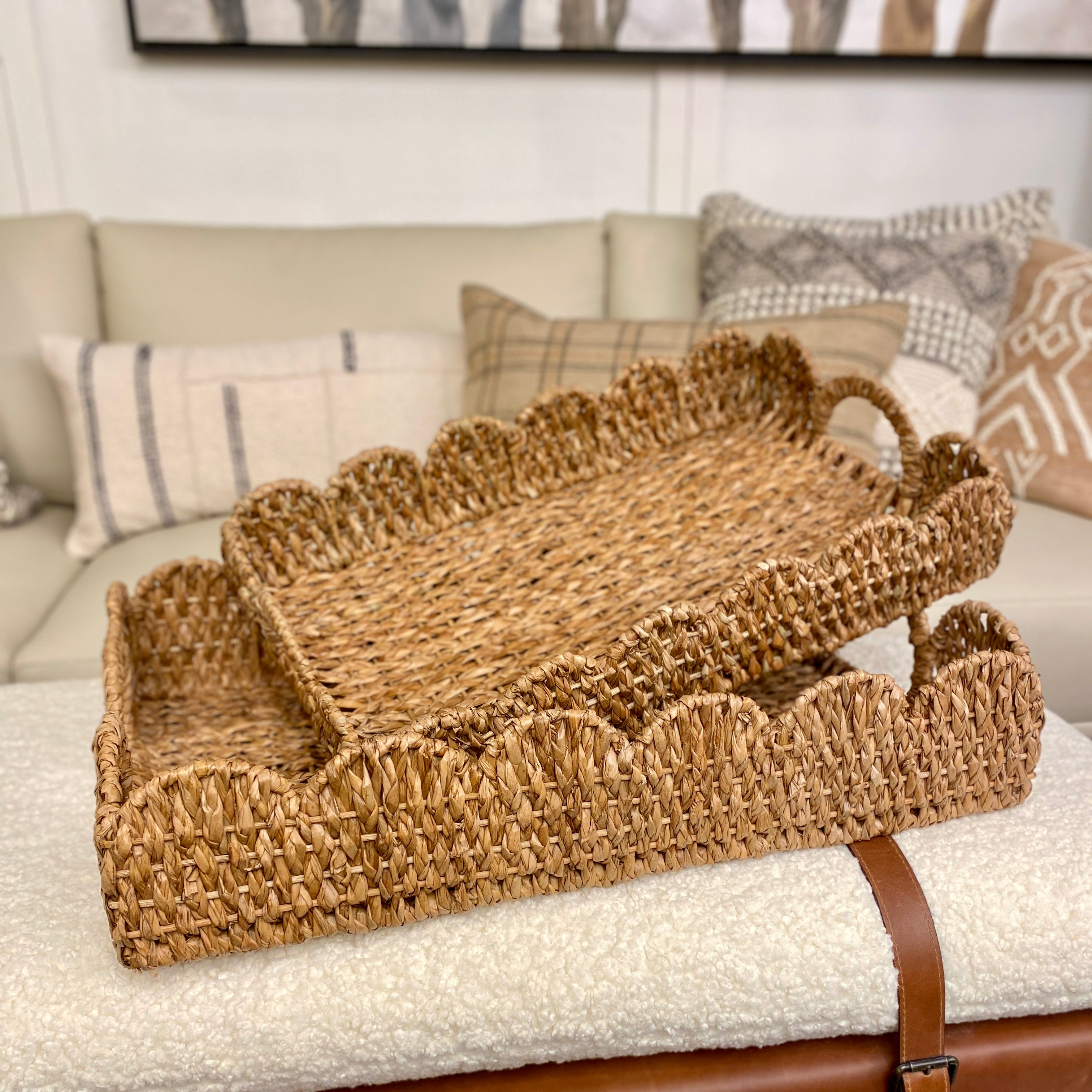 Scalloped Braided Basket Trays - Set of 2
