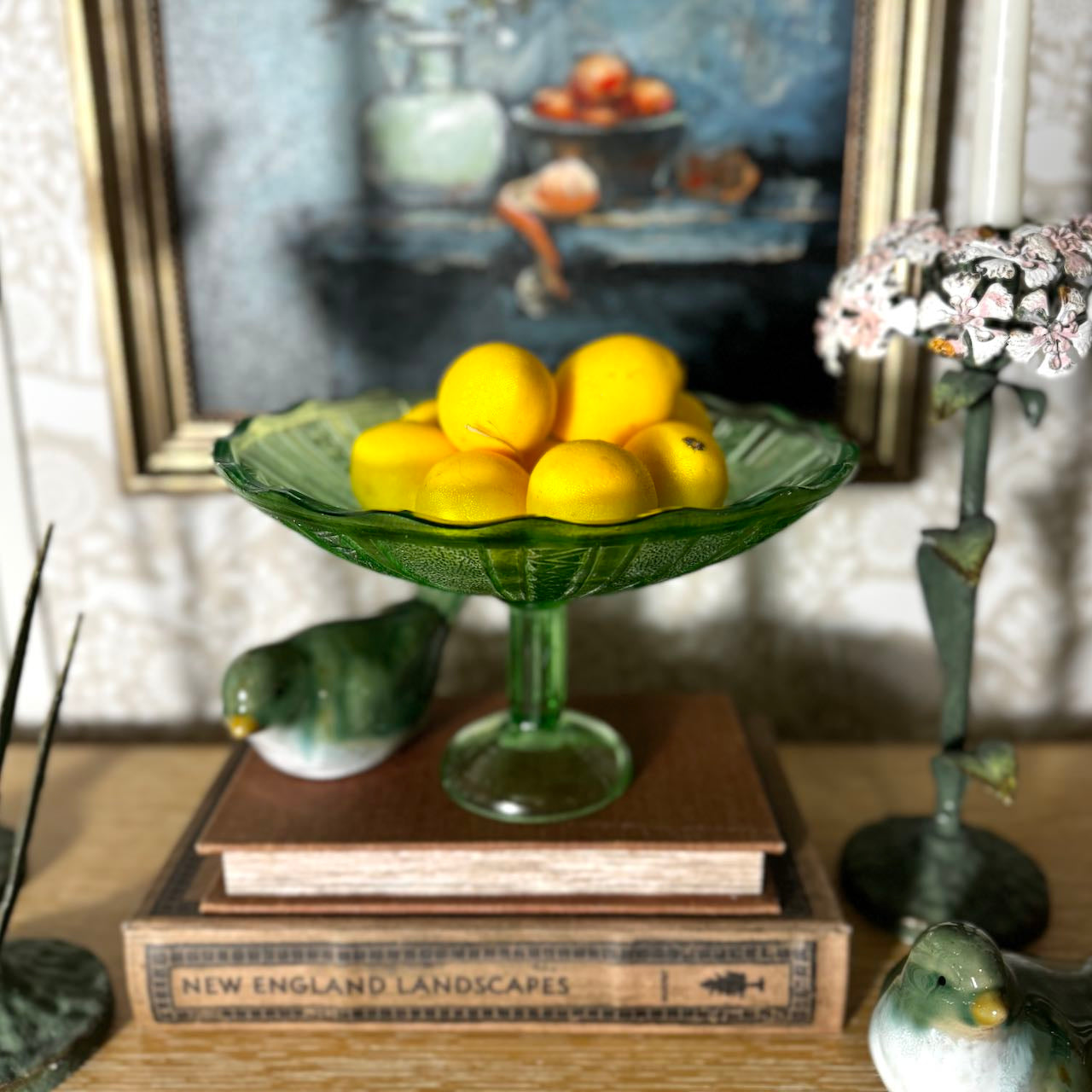 Scalloped Pressed Glass Pedestal Bowl