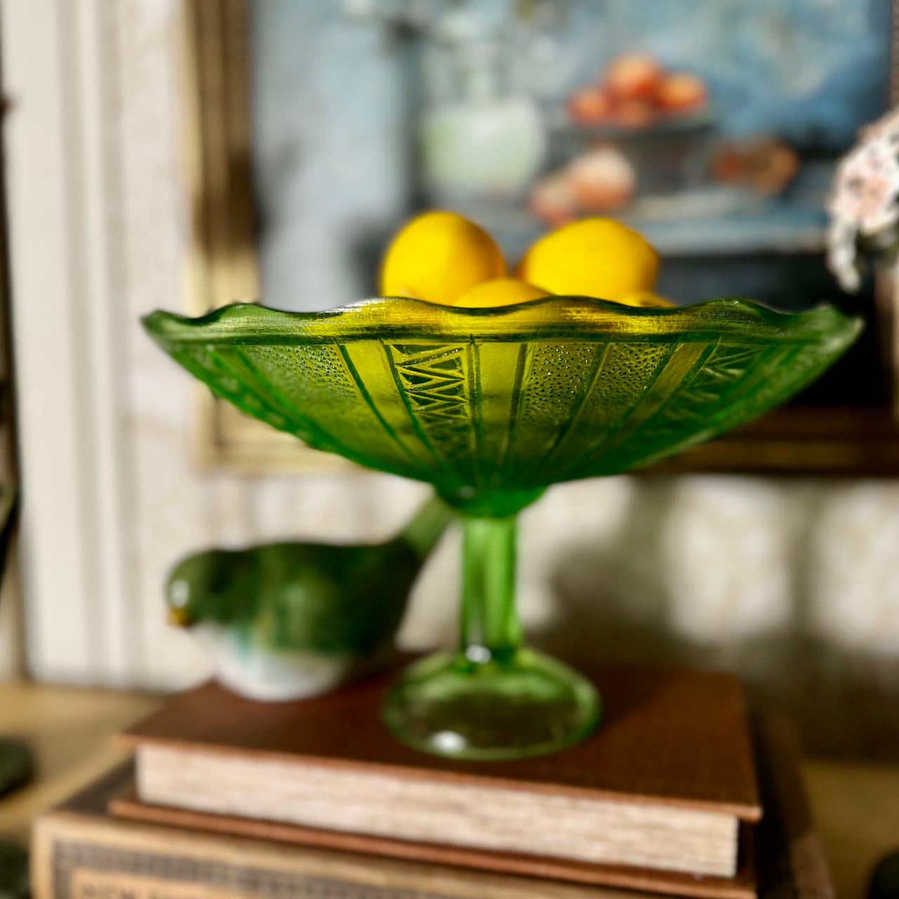 Scalloped Pressed Glass Pedestal Bowl