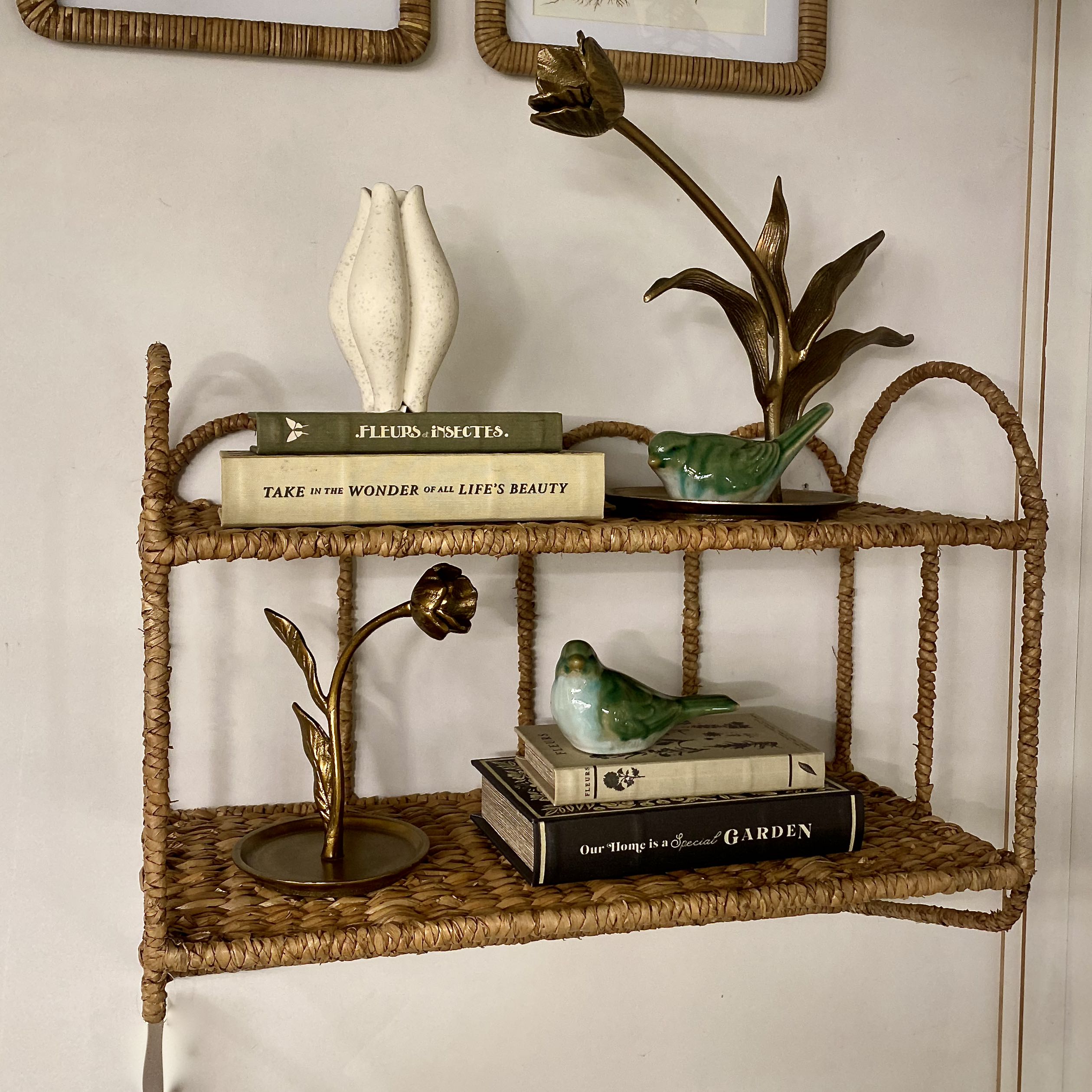 Scalloped Woven Two Tier Wall Shelf