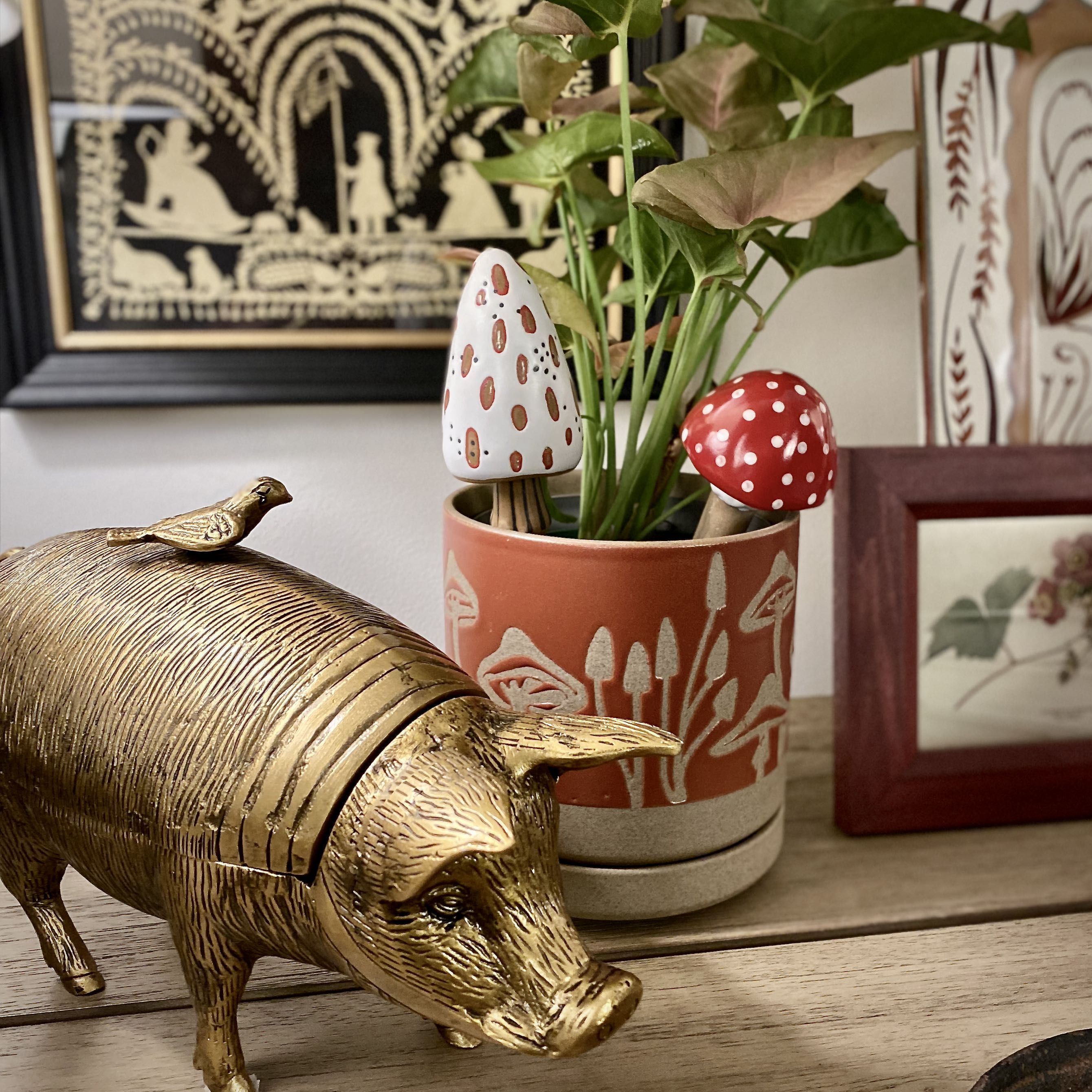 Mushroom Plant Stick White