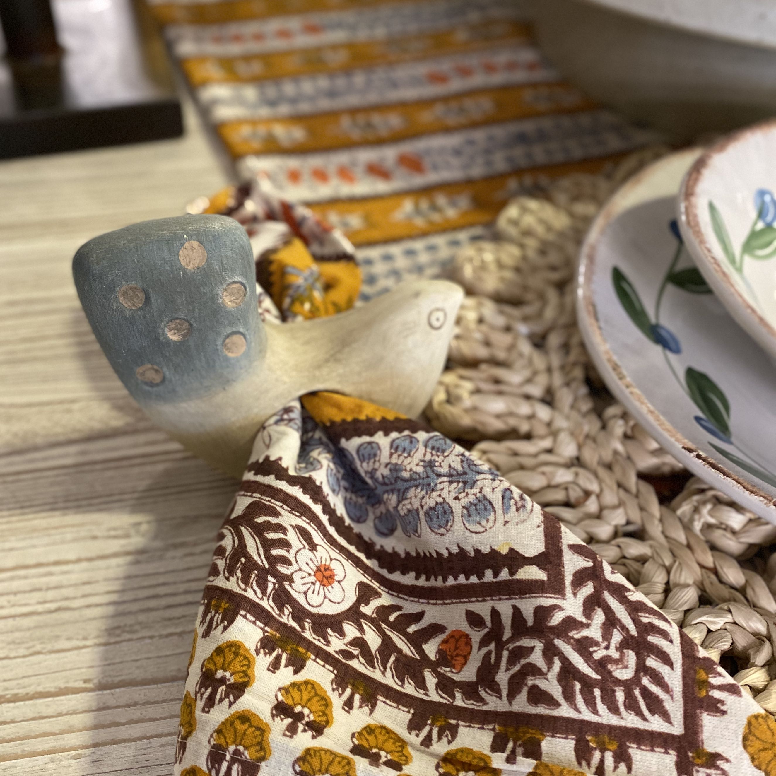 Ceramic Finch Napkin Holder Blue