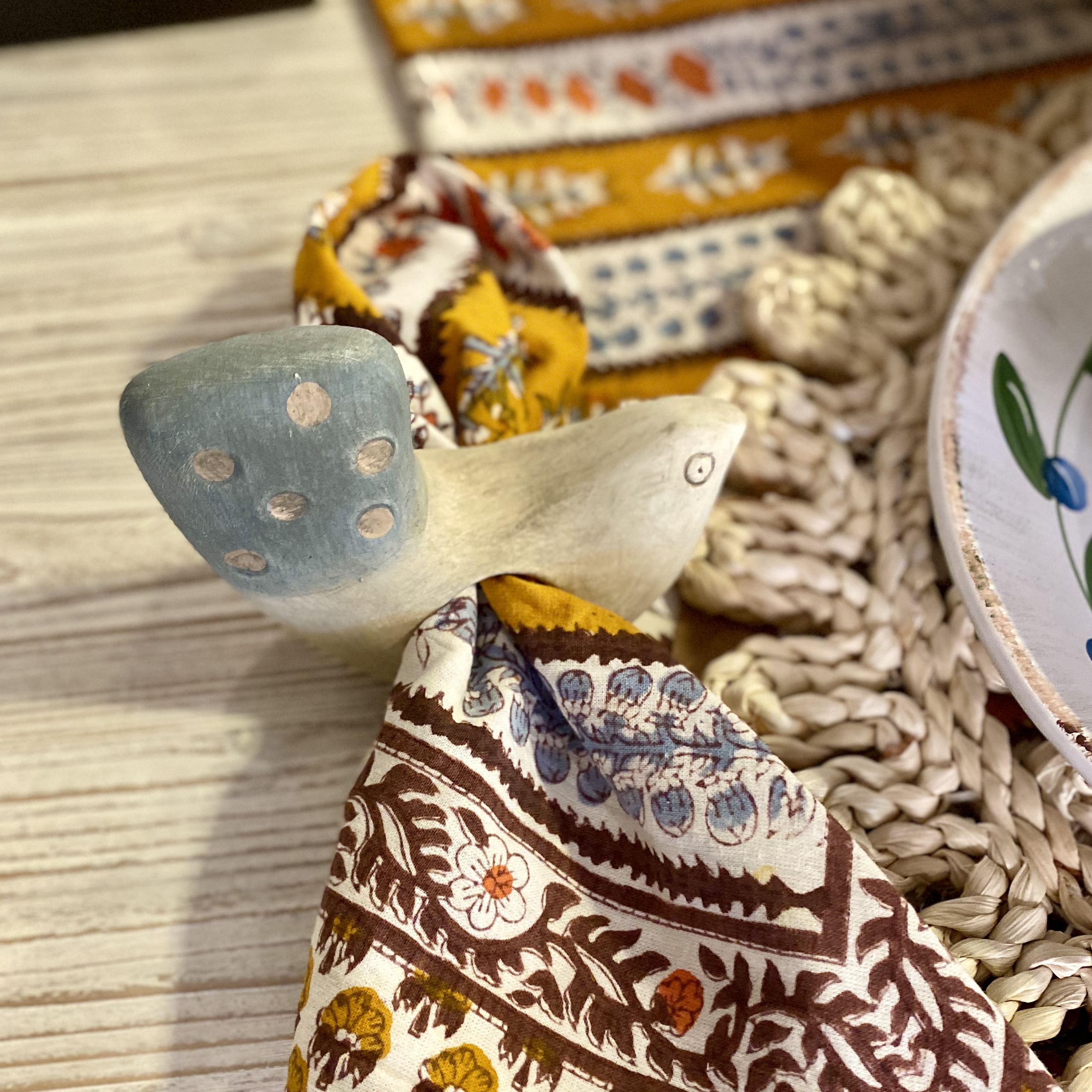 Ceramic Finch Napkin Holder Blue