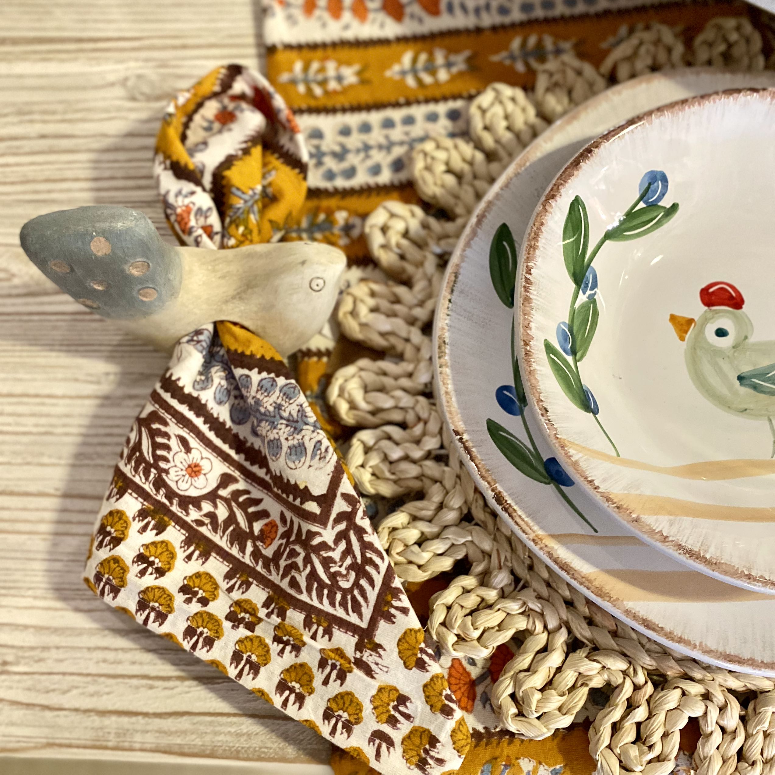 Ceramic Finch Napkin Holder Blue