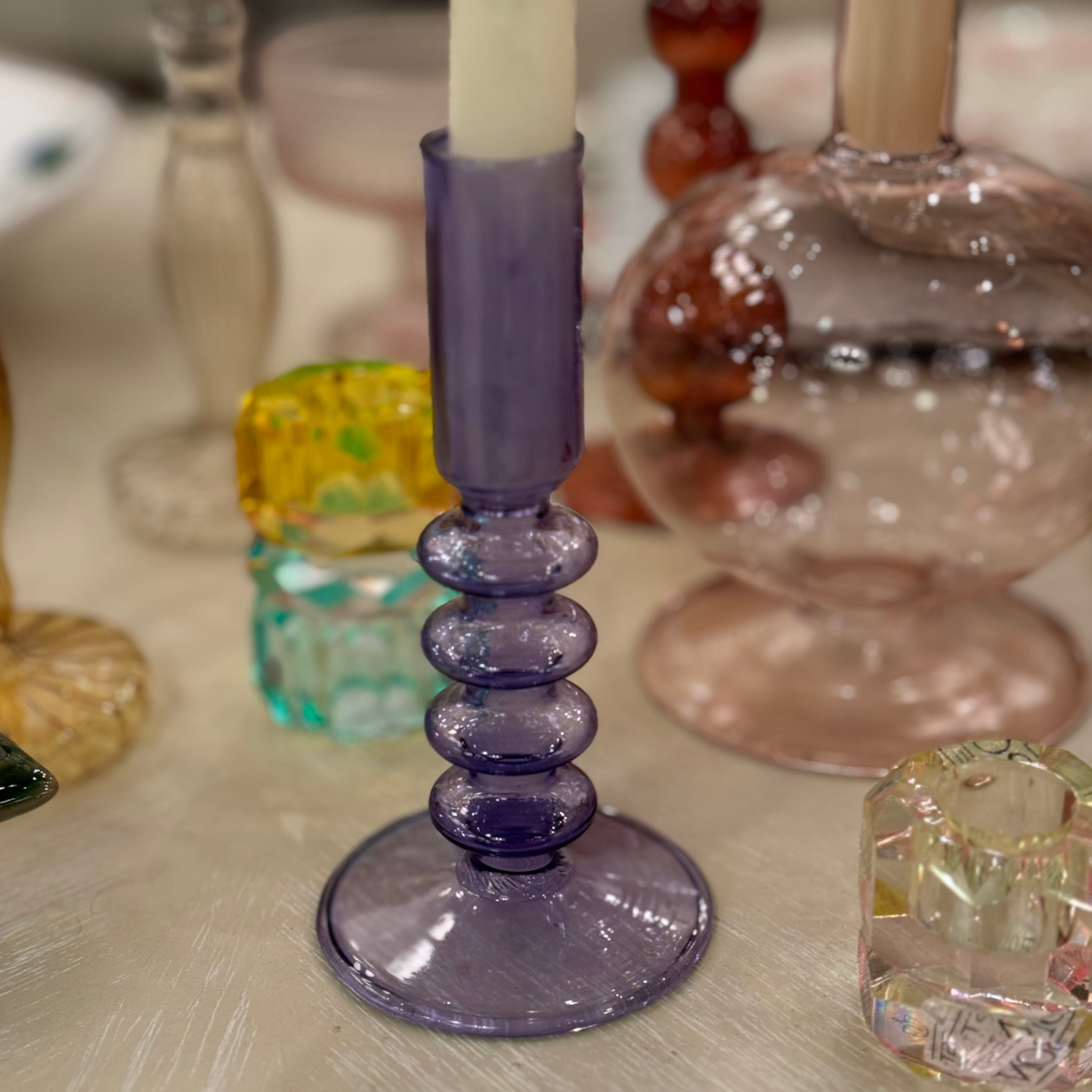 Glass Spool Candlestick Holder Small