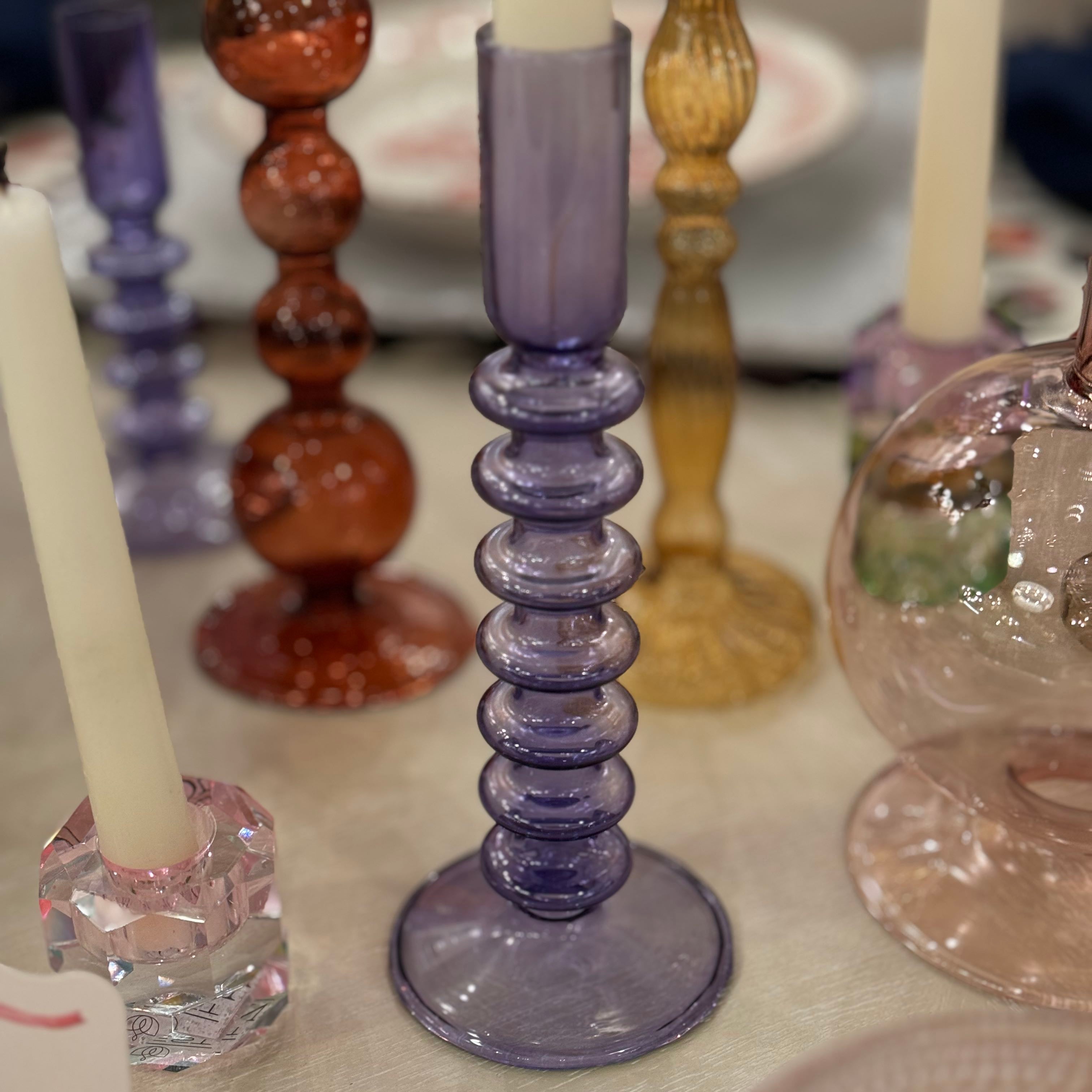 Glass Spool Candlestick Holder Large