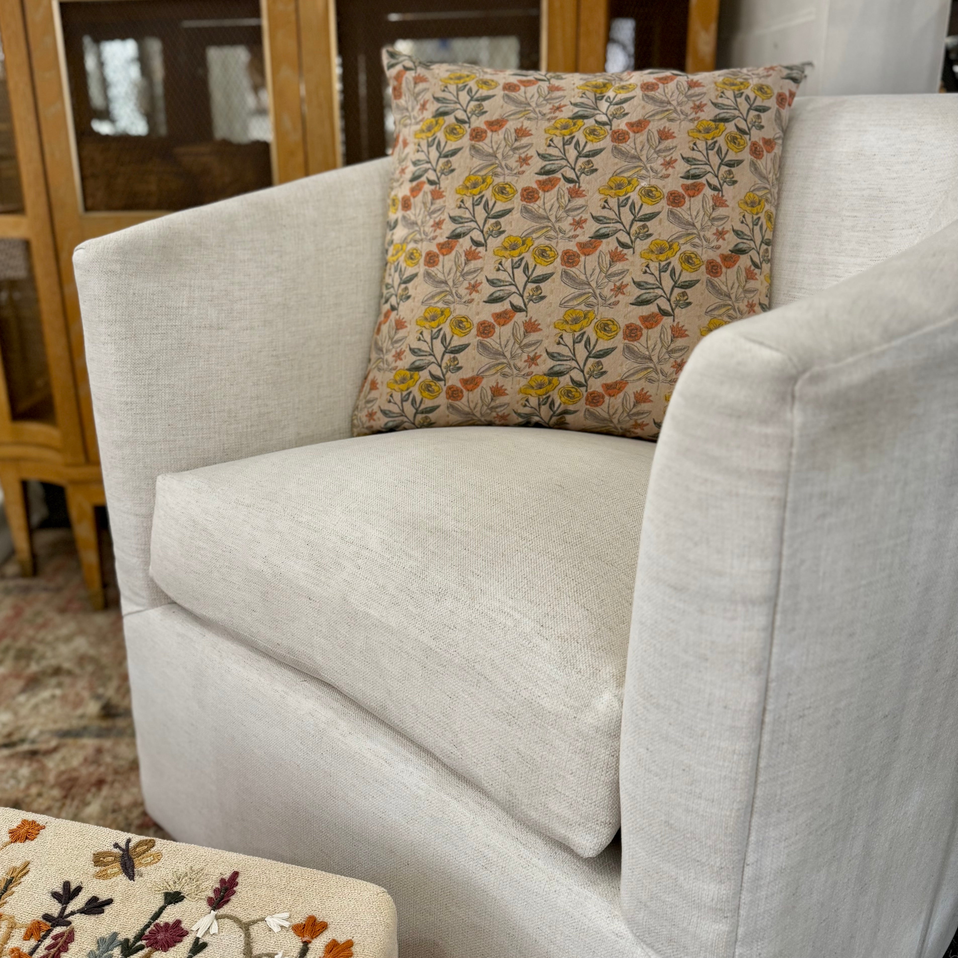 Flea Market Inspired Chambray Flowers Pillow