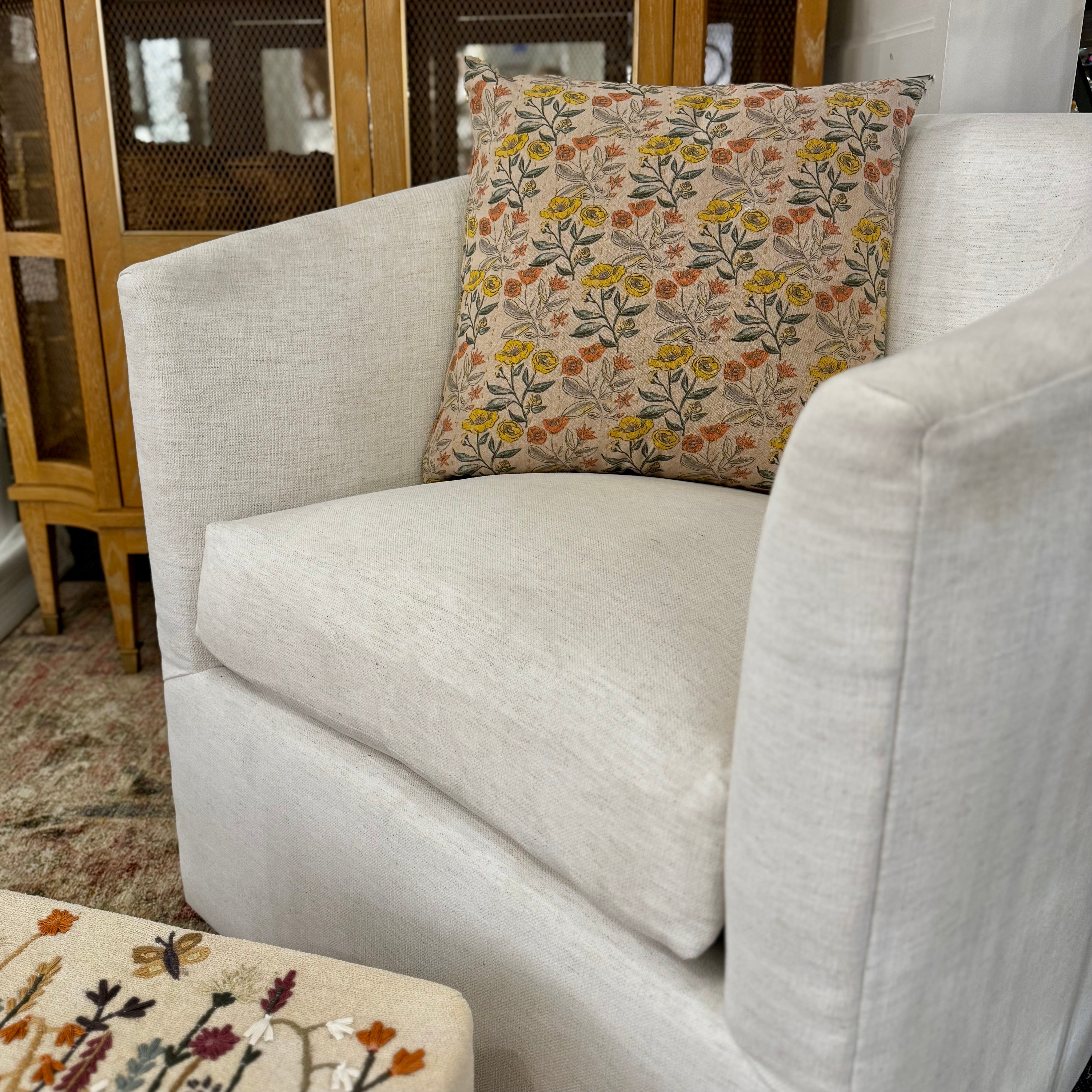 Flea Market Inspired Chambray Flowers Pillow