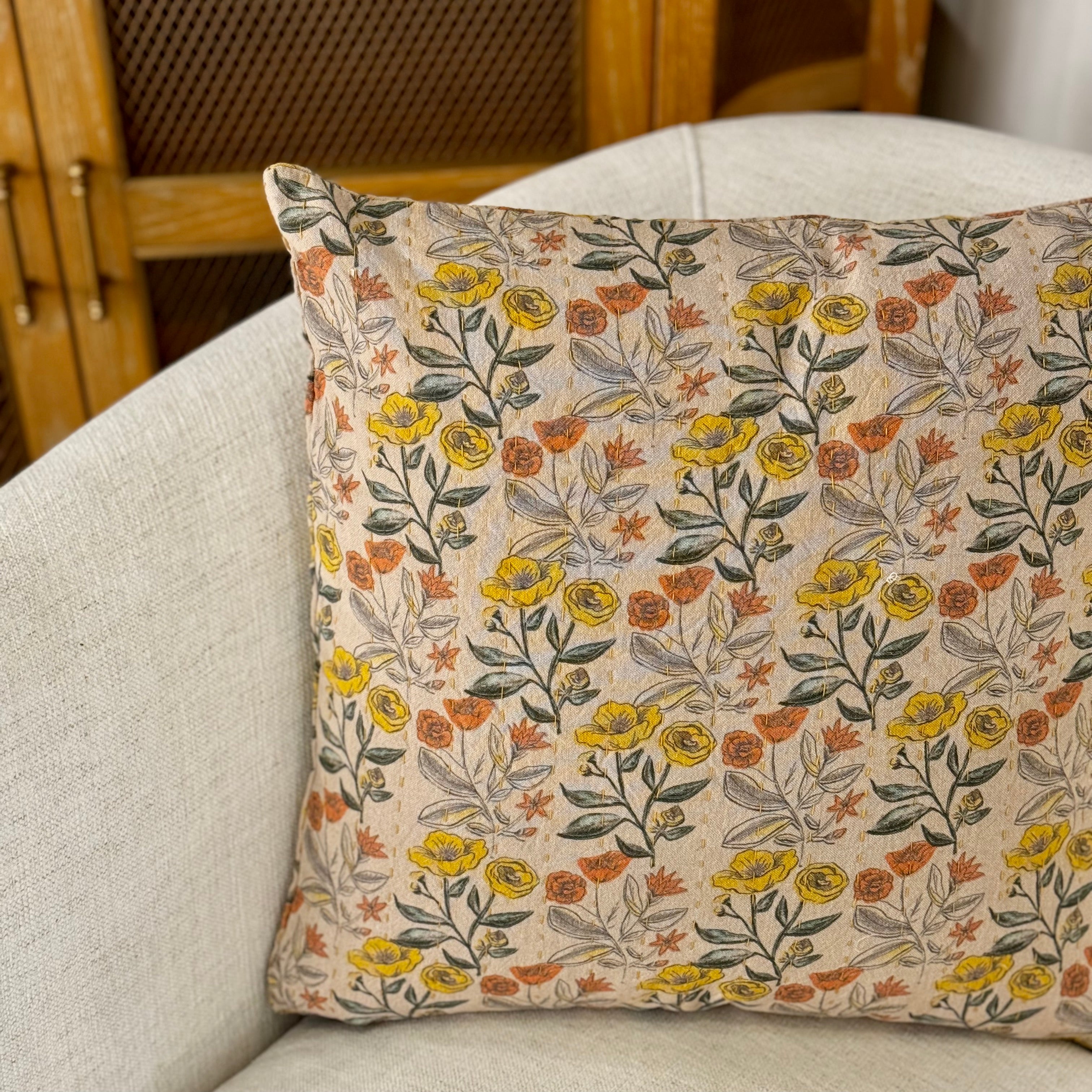 Flea Market Inspired Chambray Flowers Pillow