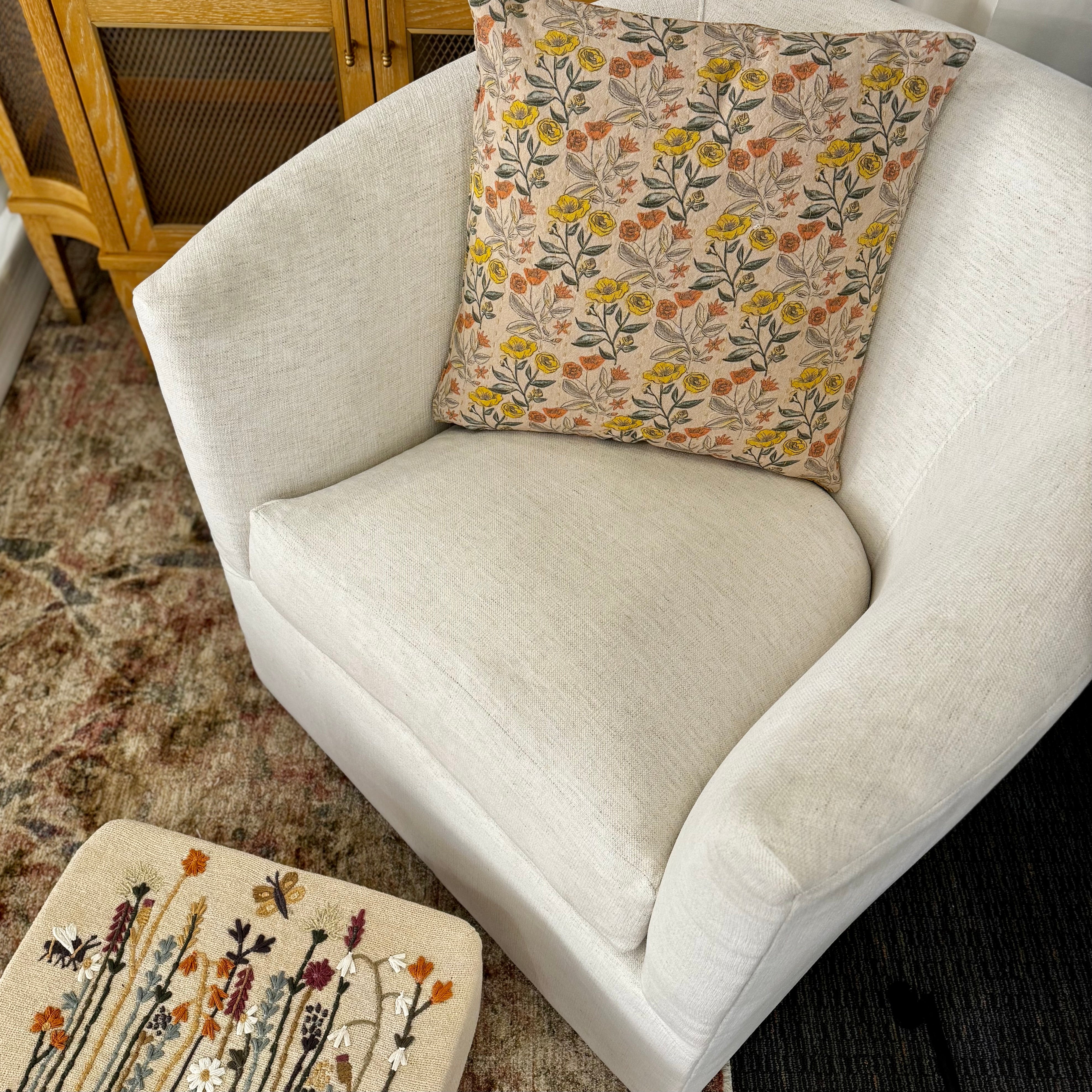 Flea Market Inspired Chambray Flowers Pillow