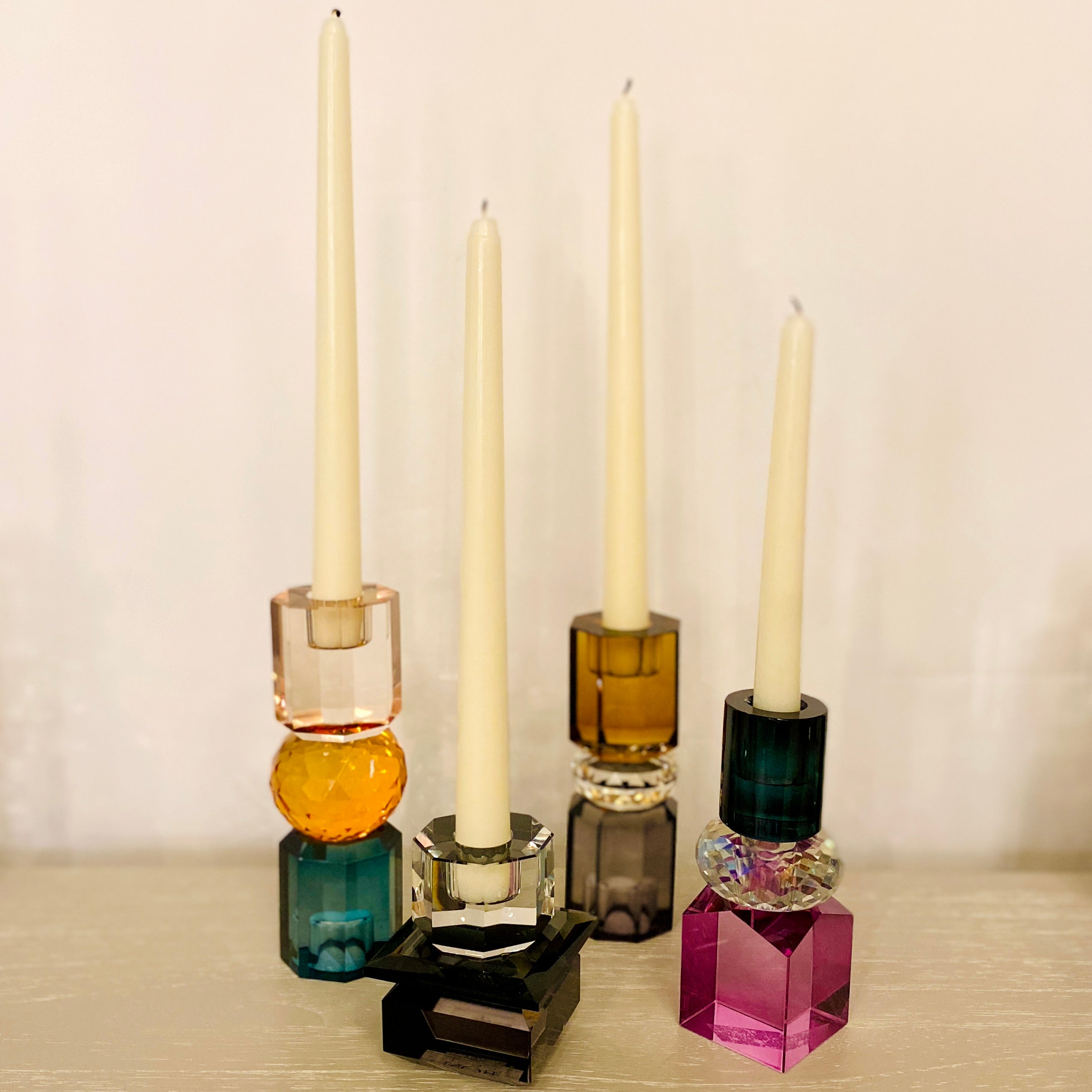 Cut Crystal Candleholder in Clear and Smoke