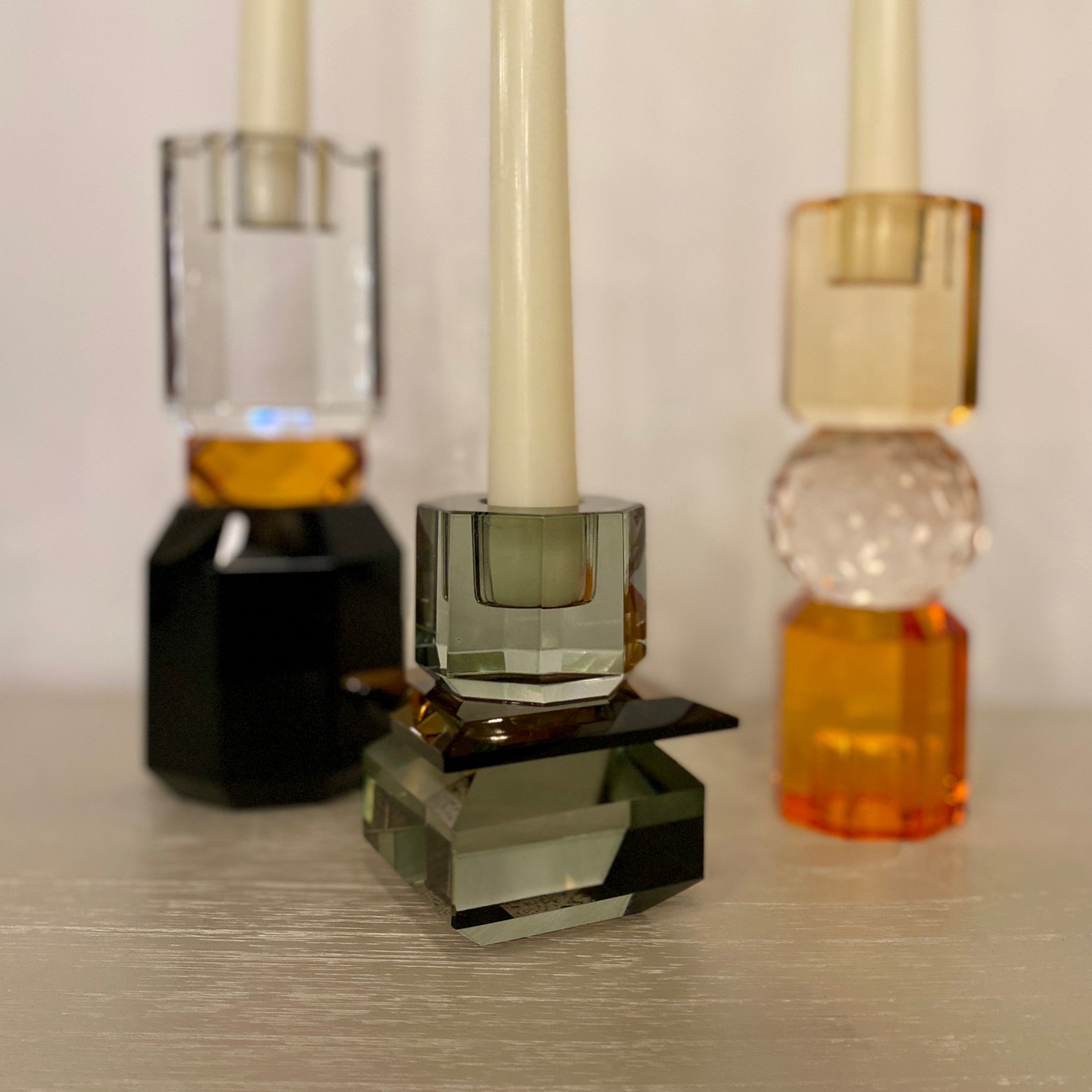 Cut Crystal Candleholder in Amber, Peach and Light Brown